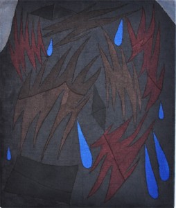 Cody Tumblin (US) "Black Tonque, Blue Eyes". 20 x 35 cm. 2014 Textilfarve på bomuld